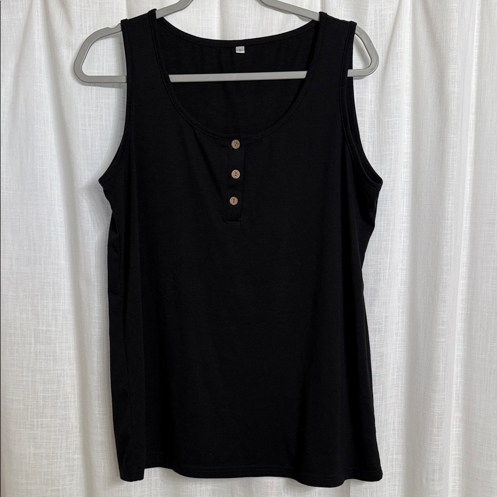 Amazon Black Tank Top with Button Accents